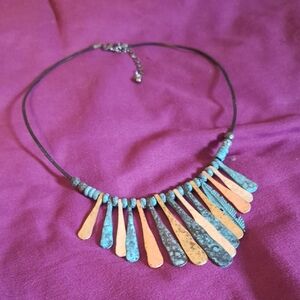 Copper, silver, and patina'd copper statement necklace